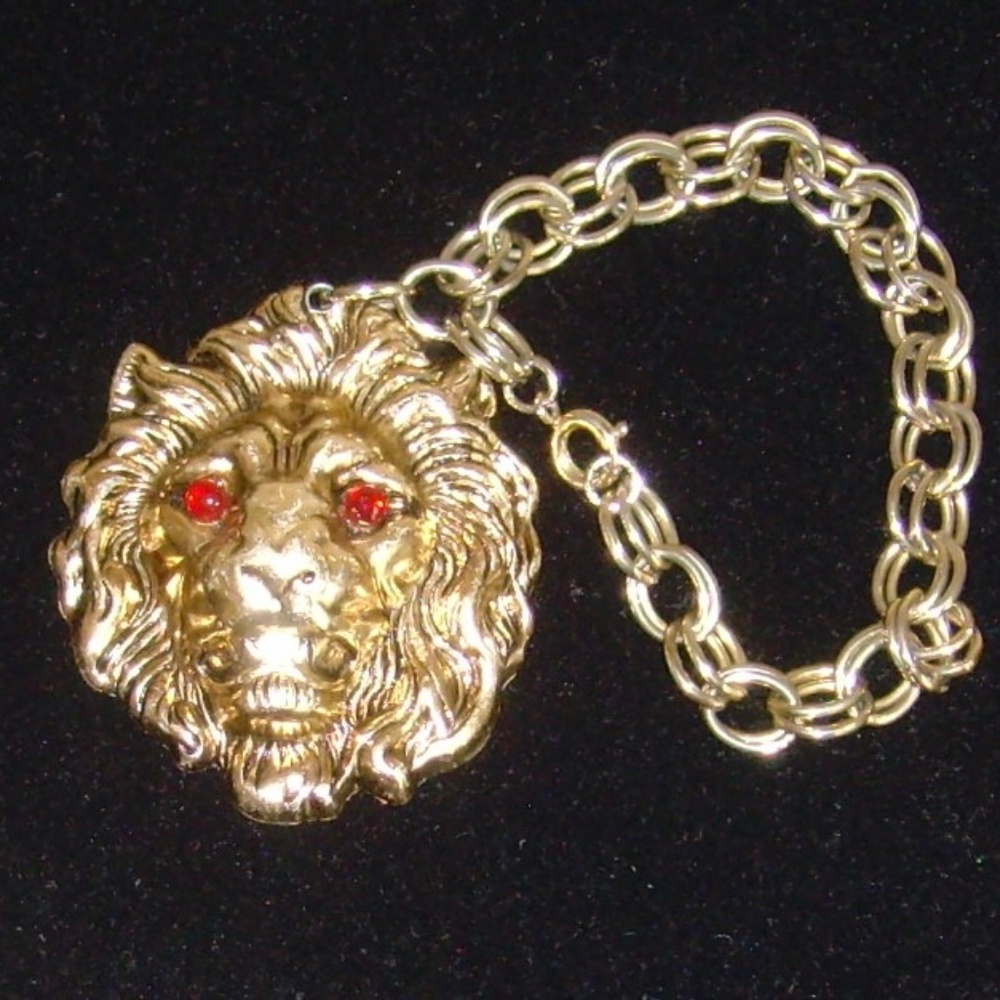 Gold-Tone Lion Head Charm Bracelet
